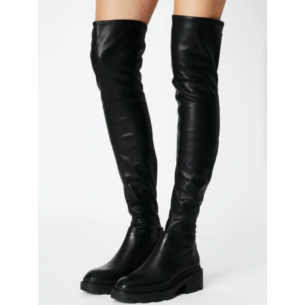 Ash Manny Over-The-Knee Biker Boots Black Thigh-High Leather Chunky Combat Edgy